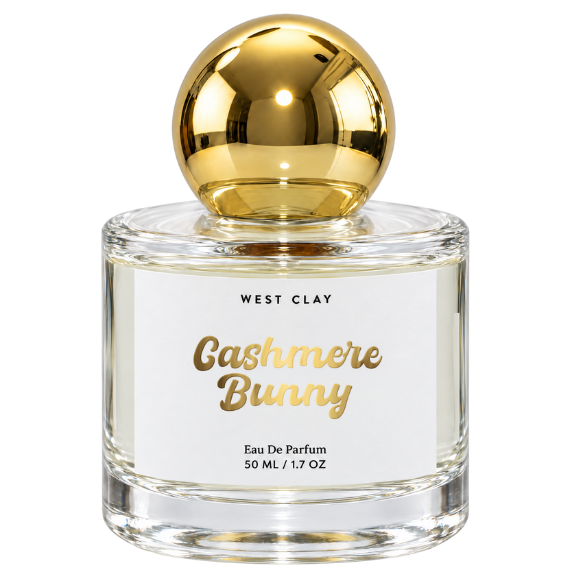Cashmere Bunny Eau de Parfum by West Clay, 50 mL transparent bottle