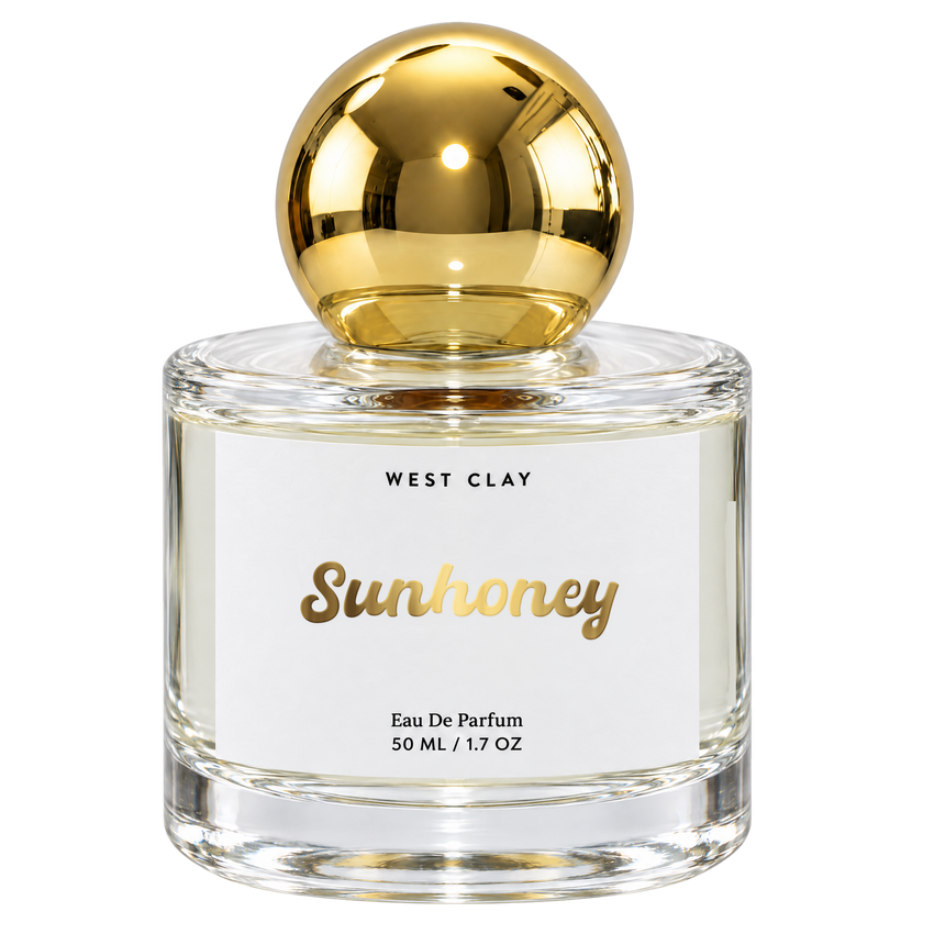 Sunhoney Eau de Parfum by West Clay, 50 mL transparent bottle
