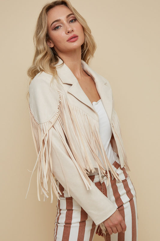 Boho Fringed Cream Moto Jacket