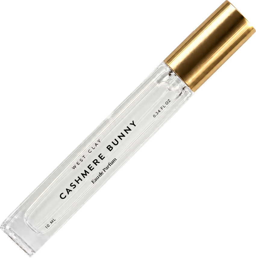 Cashmere Bunny Eau de Parfum by West Clay, 10 mL transparent travel bottle