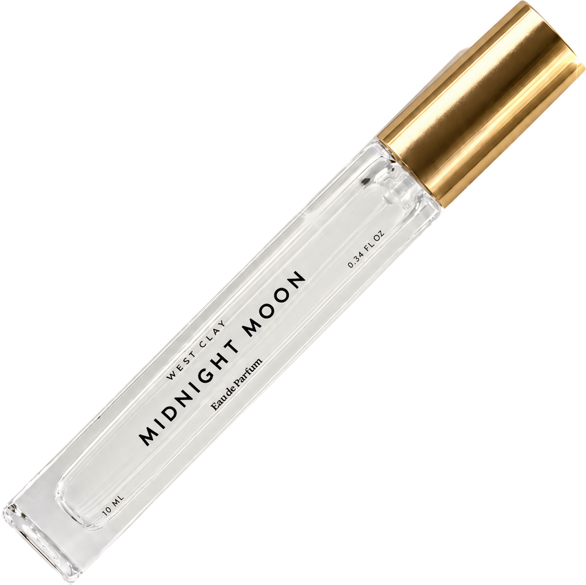 Midnight Moon Eau de Parfum by West Clay, 10 mL transparent travel bottle