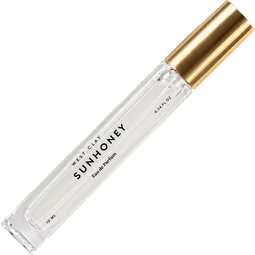 Sunhoney Eau de Parfum by West Clay, 10 mL transparent travel bottle