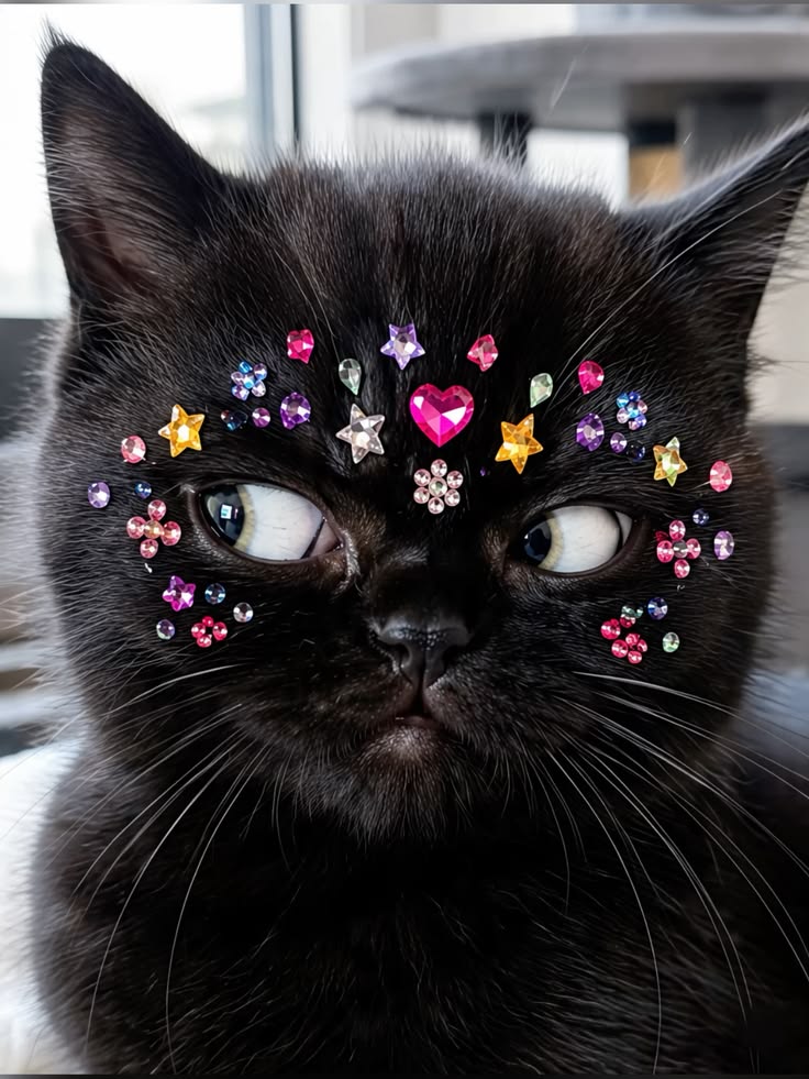 Black cat decorated with colorful gems